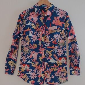 J. McLaughlin Floral Casual Button Down Shirt - Blue and Pink